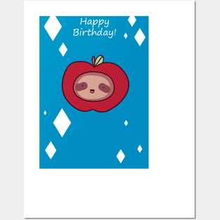 Happy Birthday - Apple Sloth Face Posters and Art